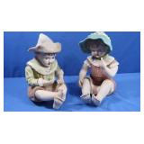 Boy & Girl Ceramic Statues 12"H