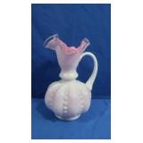 Vintage Fenton Peach Crest Handles Jug, Beaded