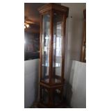 Lighted Curio, mirrored w/glass shelves & cabinet