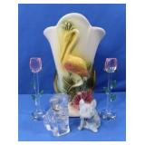Decorative Flamingo Vase 9"made USA,2 Glass Tulips
