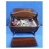 Vintage Wooden Sewing Box & Notions