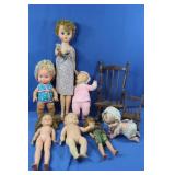 Asst Vintage Dolls, Doll Wooden Rocking Chair