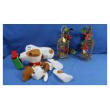 18" Lighted Dog Decor, 2 Poinsettia Lantern