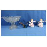 Lg Glass Candy Dish on Stand, 2 Ceramic