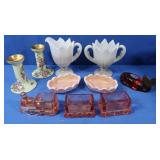 2 Vintage Austria Candlesticks, 2 Egg Dishes, 2