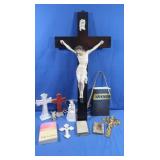 Religious Lot-Lg Crucifix, Crosses & more