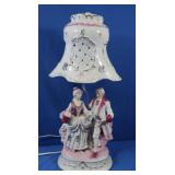 Ornate Ceramic Lamp w/Victorian Figurines