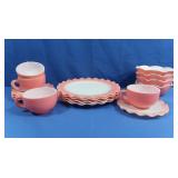 16 pcs Vintage Hazel Atlas Pink Ruffled Dishes- 4