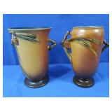 2 Vintage Rosewood USA Pottery Vases w/Handles