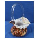 Vintage Fenton Vasa Murrhina Handled Ruffled