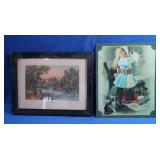 Antique "The River Side" Print 13.5x10.5", Girl