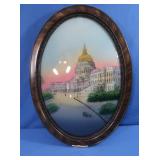 Antique Wood Framed Curved Glass "The Whitehouse"