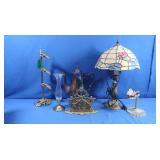 Lamp w/Plastic Stained Glass Look Shade,