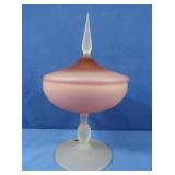 Vintage Satin Glass Lidded Dish made in Italy
