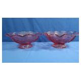 2 Vintage Cranberry Pink Depression Glass Fluted