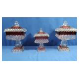 3 Antique Westmoreland Ruby Flash Wedding Boxes