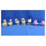 2 Goebel Pink Birds, 5 Ceramic Chickens Made in