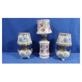 3 Japanese Ceramic Floral Oil Lamps