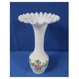 Handpainted Milk Glass Vase w/Ruffled Top