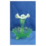 Vintage Green Glass Single Horn Epergne