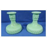 Vintage Hobnail Jadeite pr Candlesticks