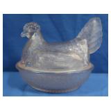 Vintage Light Pink Glass Hen on Nest-unmarked