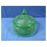 Antique Green Depression Lidded Candy Dish
