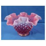 Vintage Fenton Cranberry Opalescent Hobnail Bowl