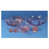 7 pcs Pink Depression Glass