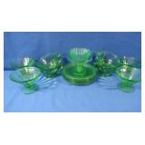 15 pcs Vintage Green Depression Glass-4 Cups, 4