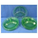 10 pcs Vintage Divided Green Glass Plates