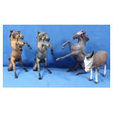 3 Plastic Toy Horses 10"Ea, Plastic Doneky 8"