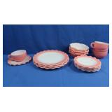 17 pcs Vintage Hazel Atlas Pink Ruffled Dishes-6