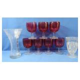 6 Vintage Bartlett Collins Iridescent Red Goblets