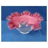 Vintage Fenton Pink & White Silver Crest-Ruffled