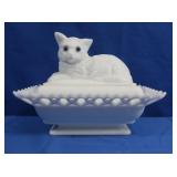 Vintage Westmoreland Milk Glass Lidded Cat