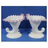 Vintage Fenton Pink Crest Cornucopias-Set of 2