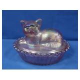 Vintage Westmoreland Iridescent Pink Cat on Bed
