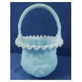 Vintage Fenton Blue Satin Handled Basket