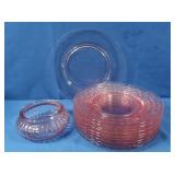 10 pcs Pink Depression Glass, 8 Salad Plates, 1