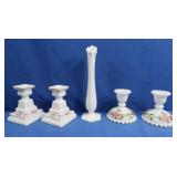 4 Vintage Handpainted Westmoreland Candlesticks,