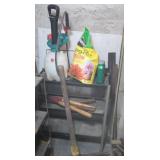 Metal Shelf 24x9.75x30", Pick Axe, Sprayer & all