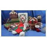 Christmas Decor-Wooden Sleigh, Santa Figure &
