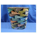 Vintage Metal Trash Can w/College Pennants pics