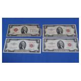 4 Red Seal $2 Bills-1928D,3-1953