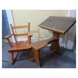 Antique Child Wooden School Desk w/attached seat,