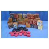 Vintage Wooden ABC Blocks,Wooden Chess/Game