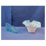 Fenton Blue White Milk Glass Hobnail Overlay
