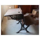 Antique School Desk, Wood with Iron Base