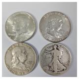 Silver Half Dollars-1917,1953,1961,1964 90%